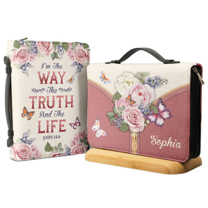 Im The Way The Truth And The Life John 14 6 Rose Butterfly Personalized Bible Case - Jesus Bible Cover