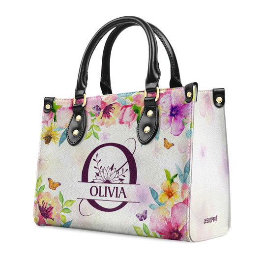 Initial Letter Flower Custom Name Leather Handbags For Women