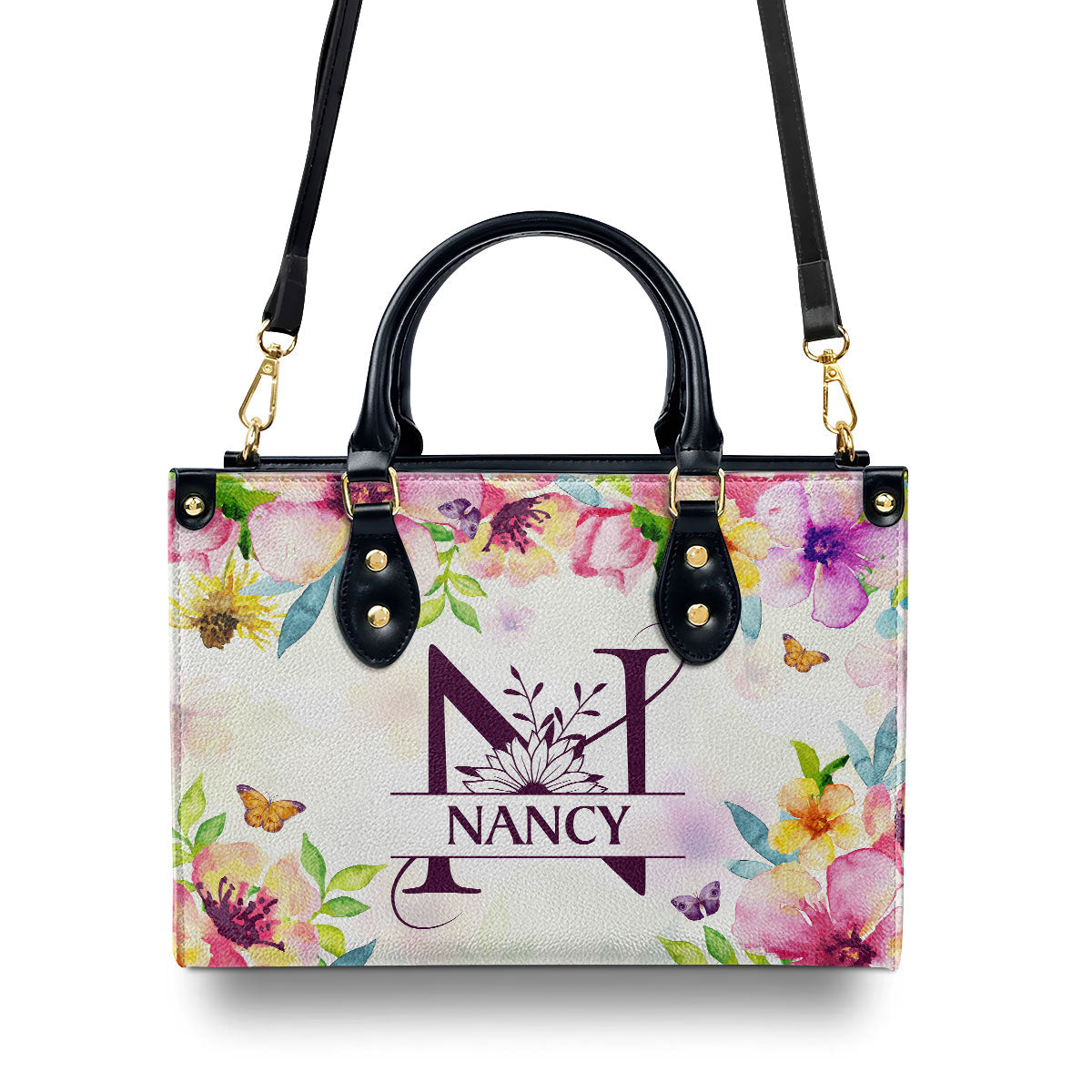Initial Letter Flower Custom Name Leather Handbags For Women