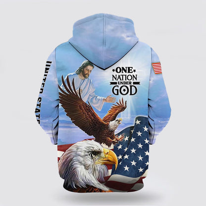 Jesus American Eagles Flag One Nation Under God 3d Hoodies For Women Men - Christian Apparel Hoodies