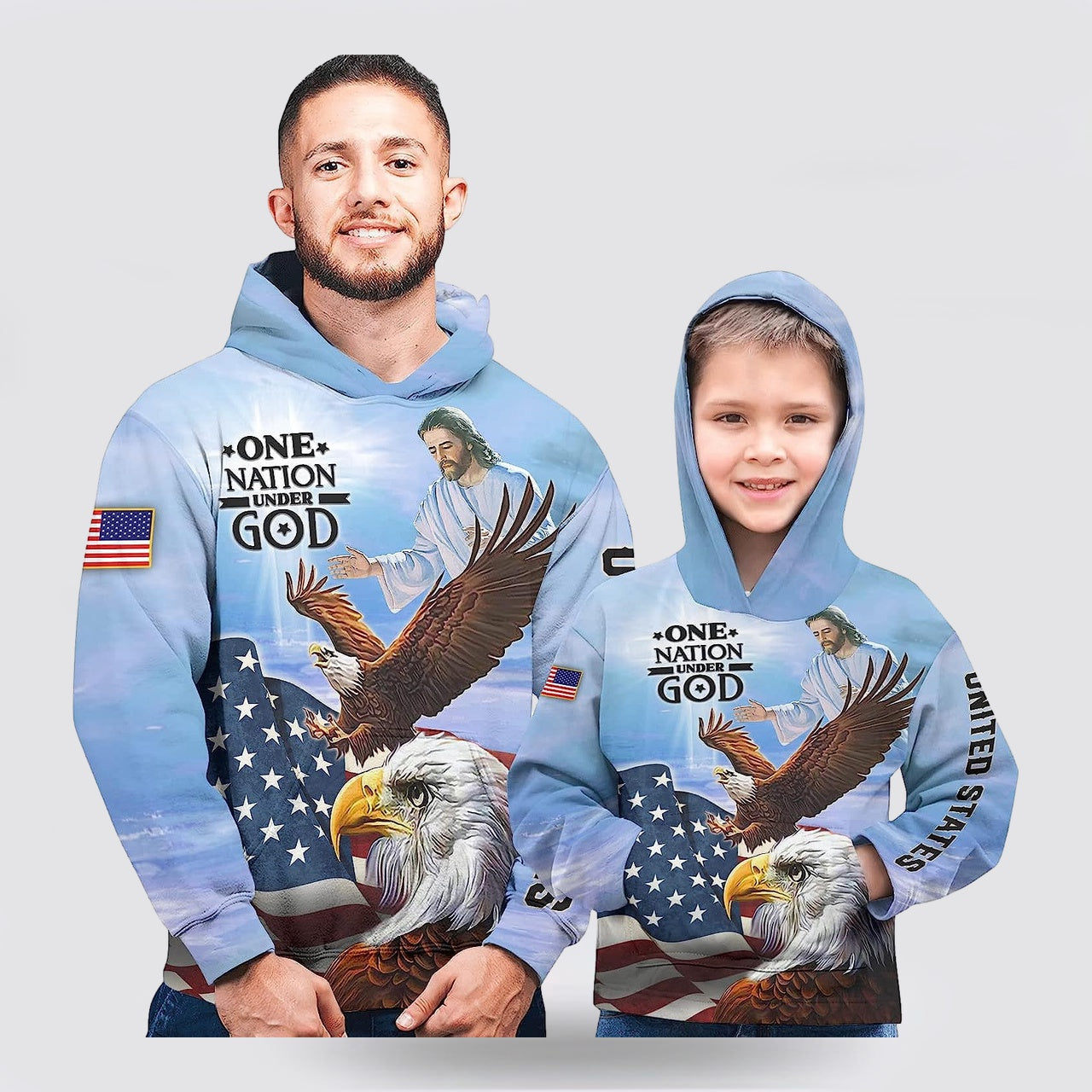 Jesus American Eagles Flag One Nation Under God 3d Hoodies For Women Men - Christian Apparel Hoodies