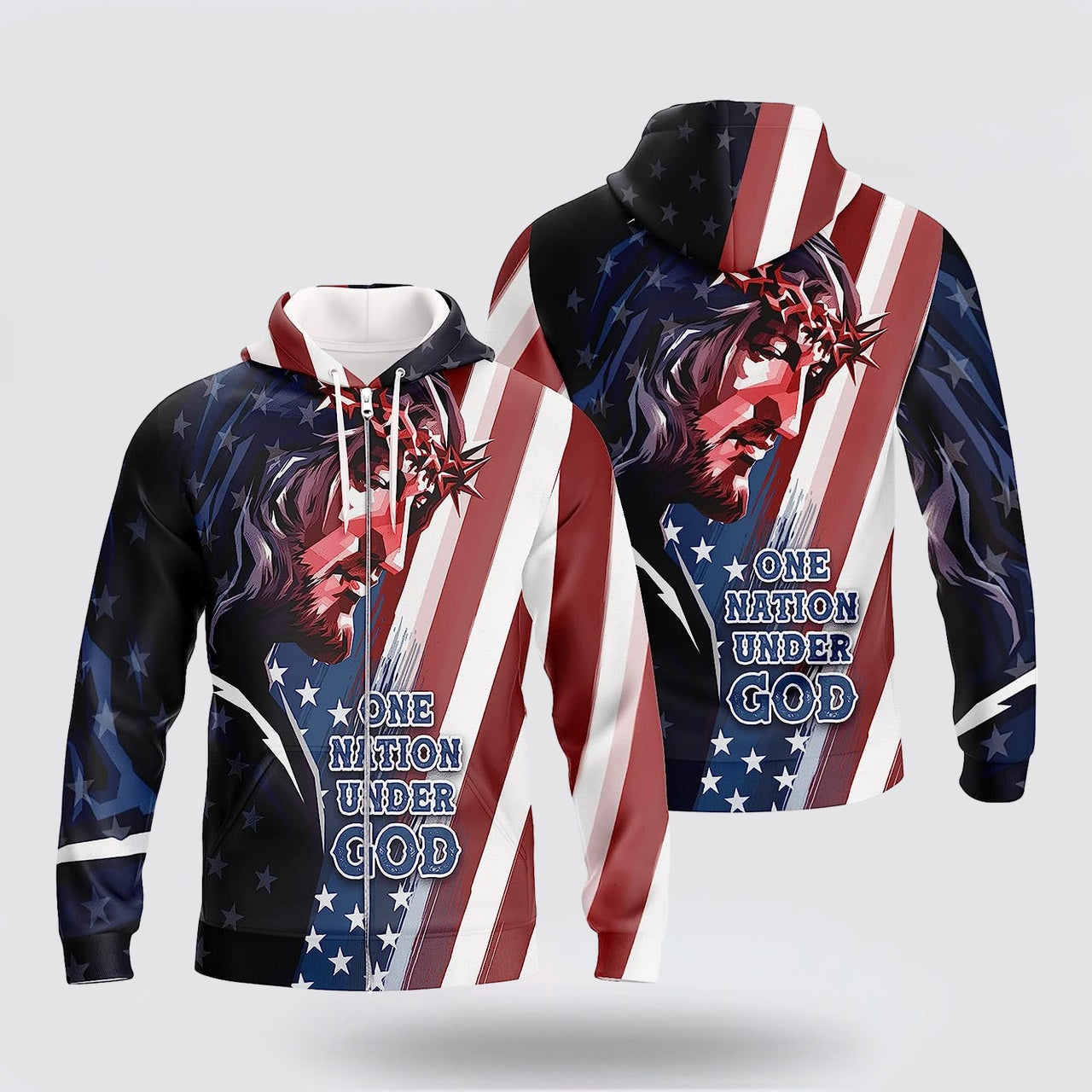 Jesus And American Flag One Nation Under God 3d Hoodies For Women Men - Christian Apparel Hoodies