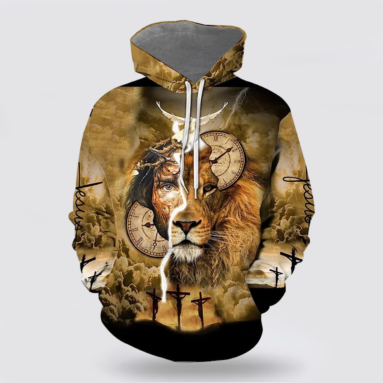 Jesus And Lion Half Face 3d Hoodies For Women Men - Christian Apparel Hoodies