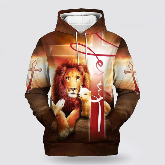 Jesus Cross Lamb Lion 3d Hoodies For Women Men - Christian Apparel Hoodies