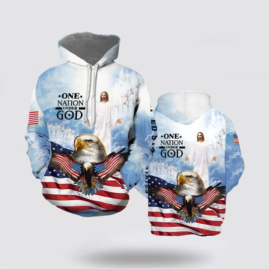 Jesus Eagle One Nation Under God 3d Hoodies For Women Men - Christian Apparel Hoodies