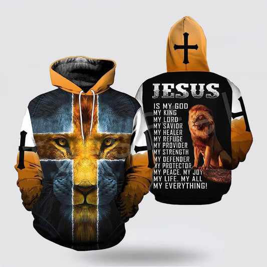 Jesus Is My God My King Cross Lion 3d Hoodies For Women Men - Christian Apparel Hoodies