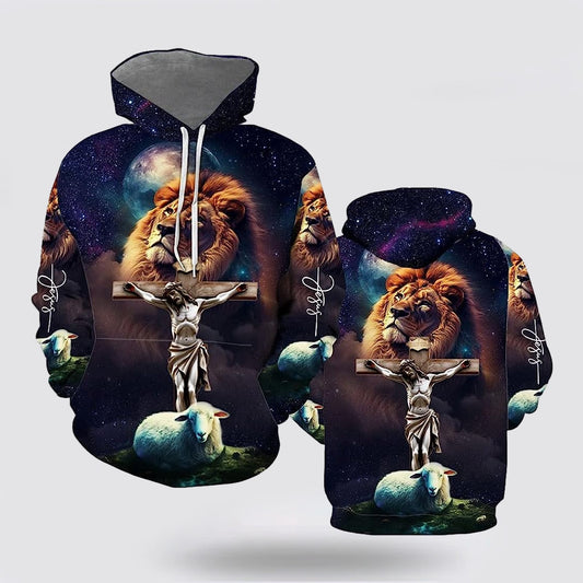 Jesus Lion Sheep Galaxy 3d Hoodies For Women Men - Christian Apparel Hoodies