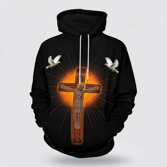 Jesus On The Cross Dove 3d Hoodies For Women Men - Christian Apparel Hoodies