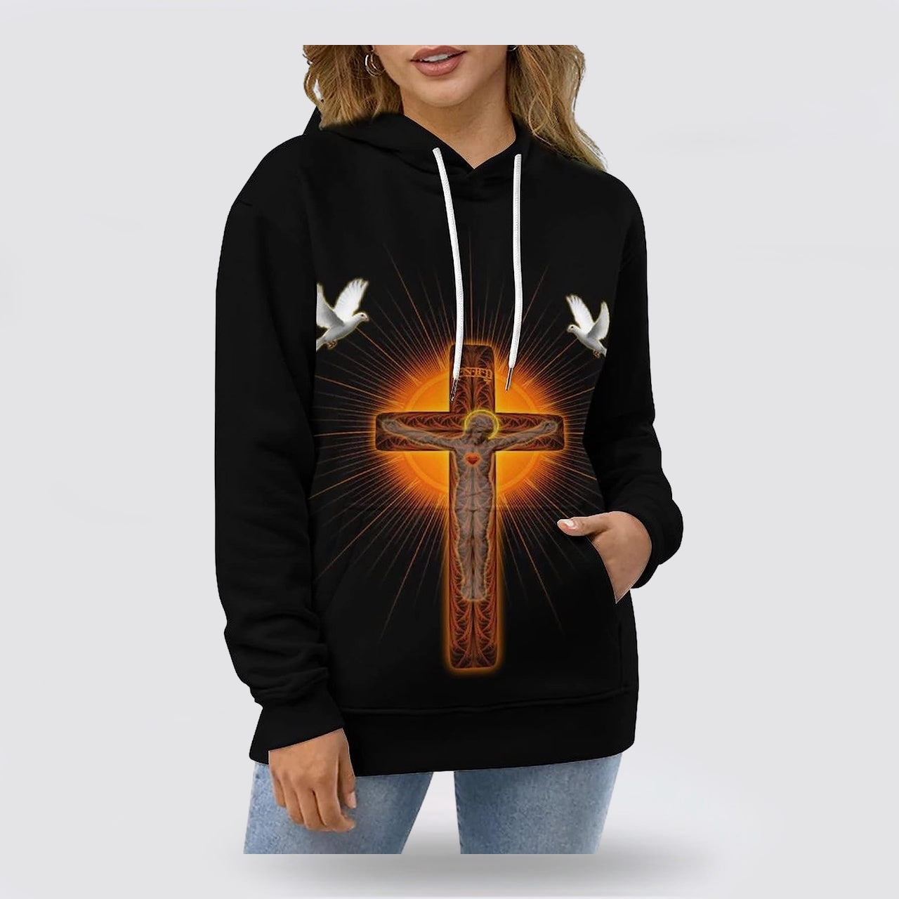 Jesus On The Cross Dove 3d Hoodies For Women Men - Christian Apparel Hoodies