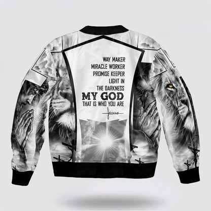 Jesus On The Cross With Lion Bomber Jacket - Jesus Shirt for Men Women