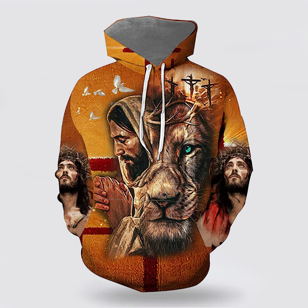 Jesus Pray Lion Crucifixion Of Jesus 3d Hoodies For Women Men - Christian Apparel Hoodies