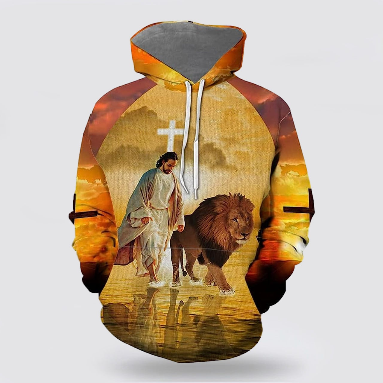 Jesus Walks With Lion Fall For Jesus He Never Leaves 3d Hoodies For Women Men - Christian Apparel Hoodies