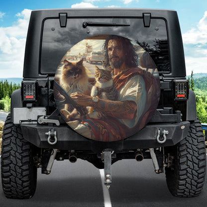 Jesus And Cats Spare Tire Cover - Christian Tire Cover