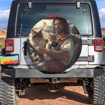 Jesus And Cats Spare Tire Cover - Christian Tire Cover
