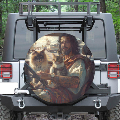 Jesus And Cats Spare Tire Cover - Christian Tire Cover
