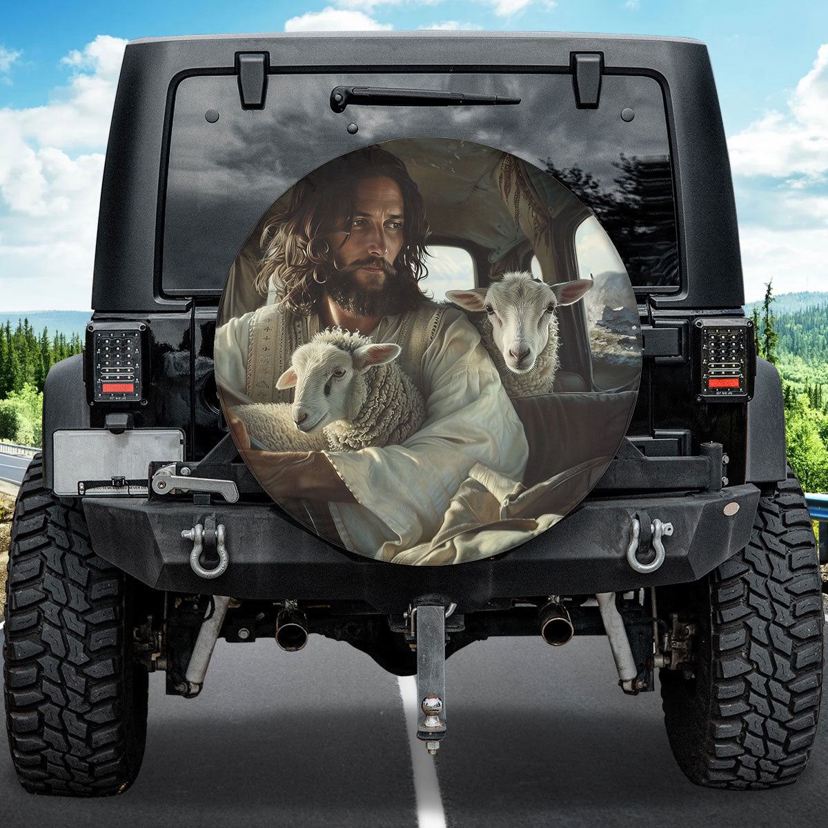 Jesus And Lamb Of God Spare Tire Cover - Christian Tire Cover