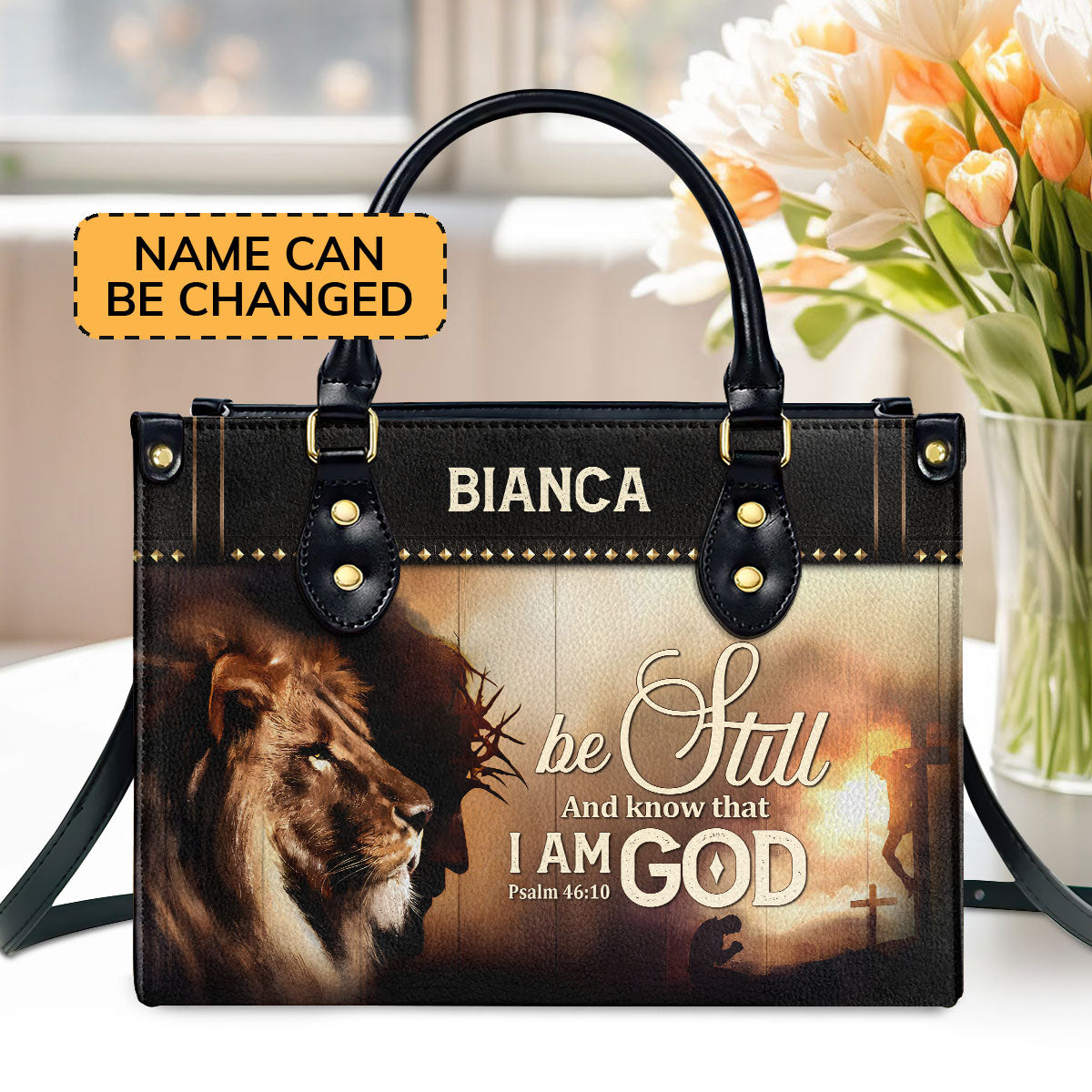 Jesus And Lion Be Still And Know That I Am God Personalized Leather Handbag - Jesus Handbag