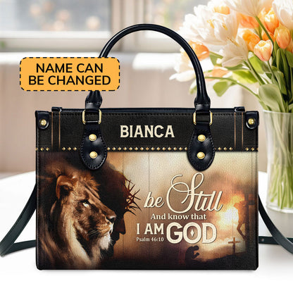 Jesus And Lion Be Still And Know That I Am God Personalized Leather Handbag - Jesus Handbag
