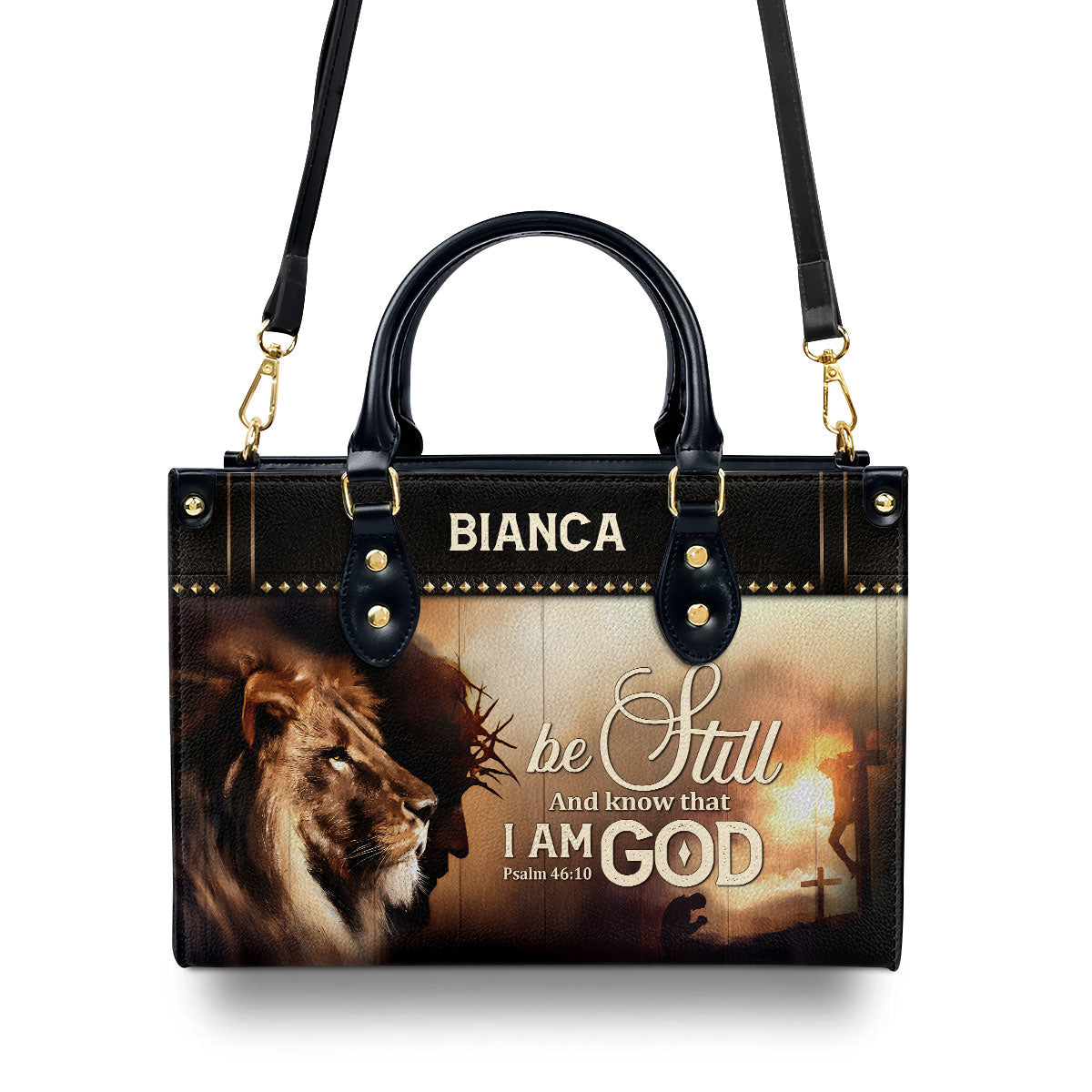 Jesus And Lion Be Still And Know That I Am God Personalized Leather Handbag - Jesus Handbag