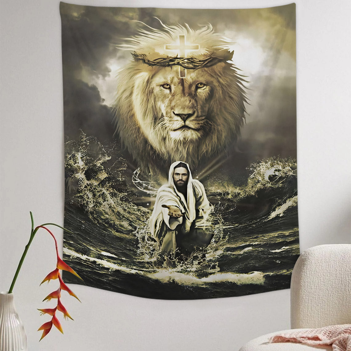 Jesus And Lion Of Judah Religious Tapestries - Christian Wall Tapestry Decor
