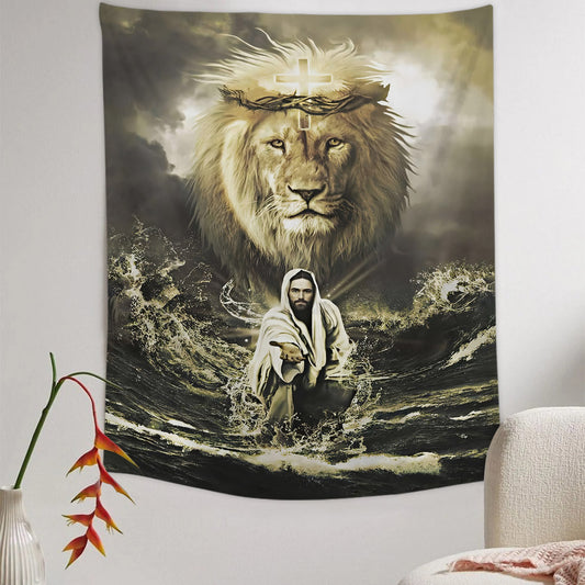 Jesus And Lion Of Judah Religious Tapestries - Christian Wall Tapestry Decor