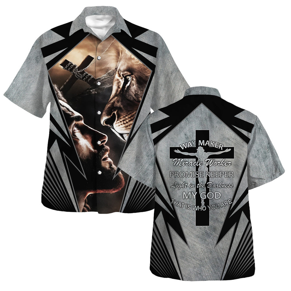 Jesus And Lion Way Maker Miracle Worker Promise Keeper Hawaiian Shirt For Men and Women - Faith inspired Hawaiian shirt