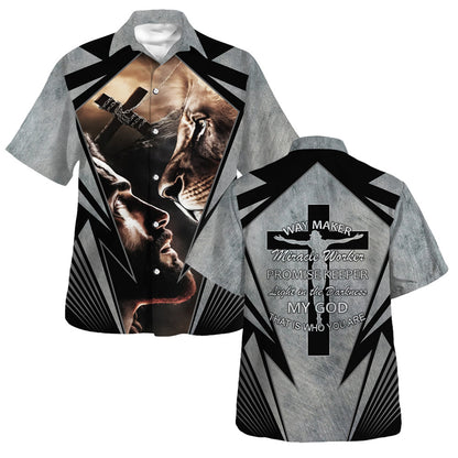 Jesus And Lion Way Maker Miracle Worker Promise Keeper Hawaiian Shirt For Men and Women - Faith inspired Hawaiian shirt