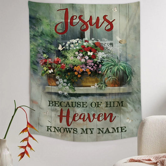 Jesus Baby Flower Butterfly Because Of Him Tapestry - Christian Tapestry - Bible Verse Tapestry