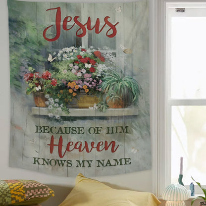 Jesus Baby Flower Butterfly Because Of Him Tapestry - Christian Tapestry - Bible Verse Tapestry