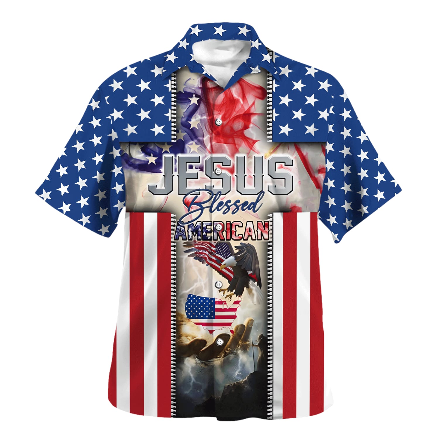 Jesus Blessed American Hawaiian Shirt For Men and Women - Faith inspired Hawaiian shirt
