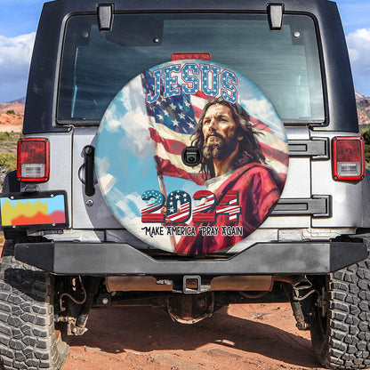 Jesus Christ 2024 God American Flag Tire Cover - Christian Tire Cover