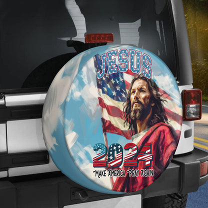 Jesus Christ 2024 God American Flag Tire Cover - Christian Tire Cover