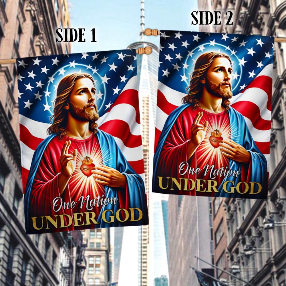 Jesus Christ American Flag One Nation Under God Flag - Religious House Flags