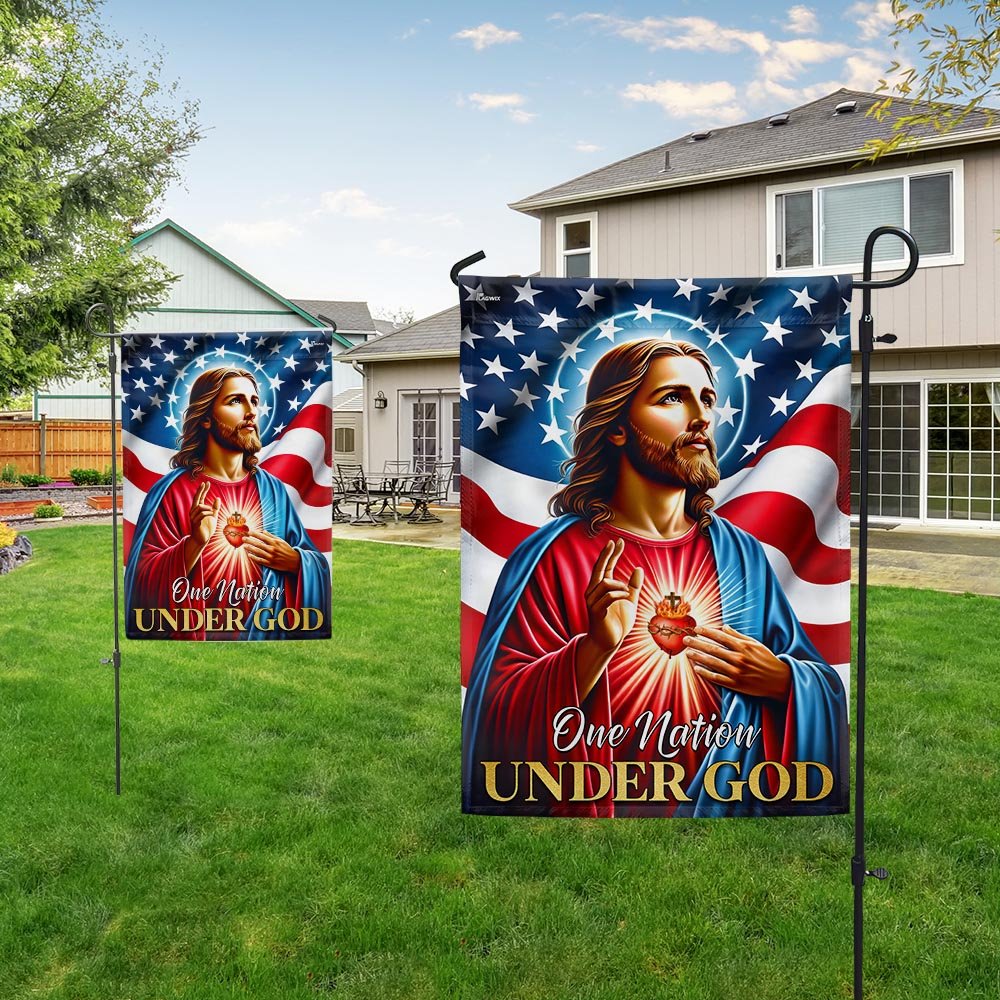 Jesus Christ American Flag One Nation Under God Flag - Religious House Flags