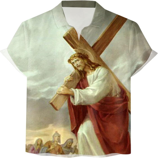 Jesus Christ Carrying The Cross Christian Hawaiian Shirt - Hawaiian Beach Shirts for Men Women