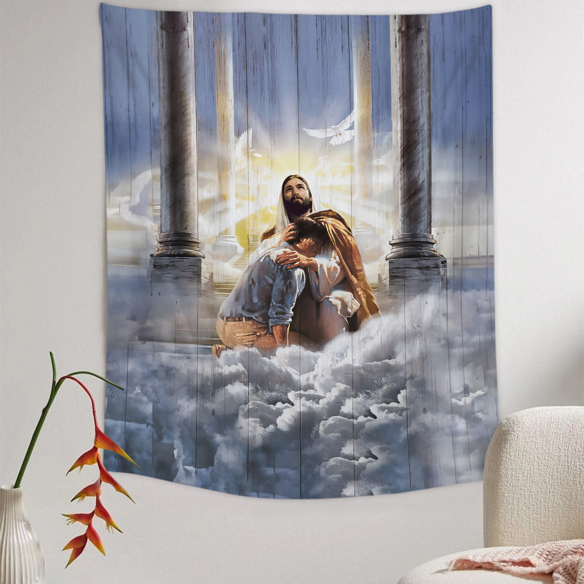 Jesus Christ Hugging Man Tapestry - Christian Tapestry - Bible Verse Tapestry