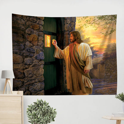 Jesus Christ Knock The Door Tapestry - Christian Tapestry Wall Hanging