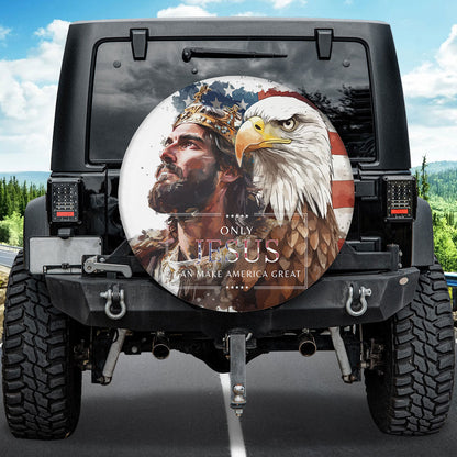Jesus Christ Usa Flag Eagle Spare Tire Cover - Christian Tire Cover