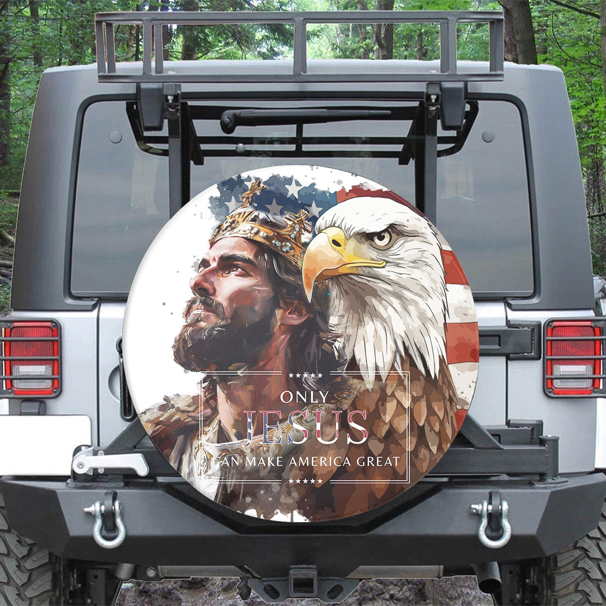 Jesus Christ Usa Flag Eagle Spare Tire Cover - Christian Tire Cover