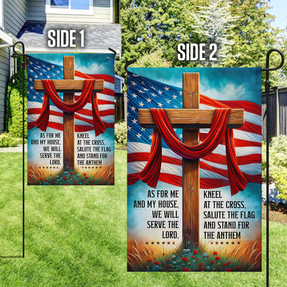 Jesus Cross American Flag As For Me And My House We Will Serve The Lord Flag - Religious House Flags