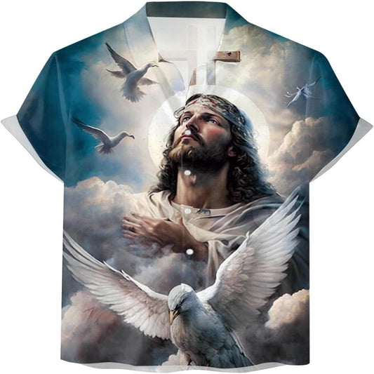 Jesus Cross Dove Christian Hawaiian Shirt - Hawaiian Beach Shirts for Men Women