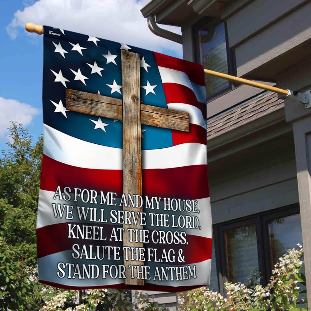 Jesus Cross Patriotic Flag As For Me And My House We Will Serve The Lord Flag - Religious House Flags