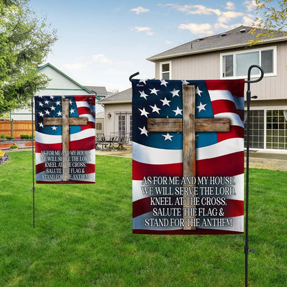 Jesus Cross Patriotic Flag As For Me And My House We Will Serve The Lord Flag - Religious House Flags