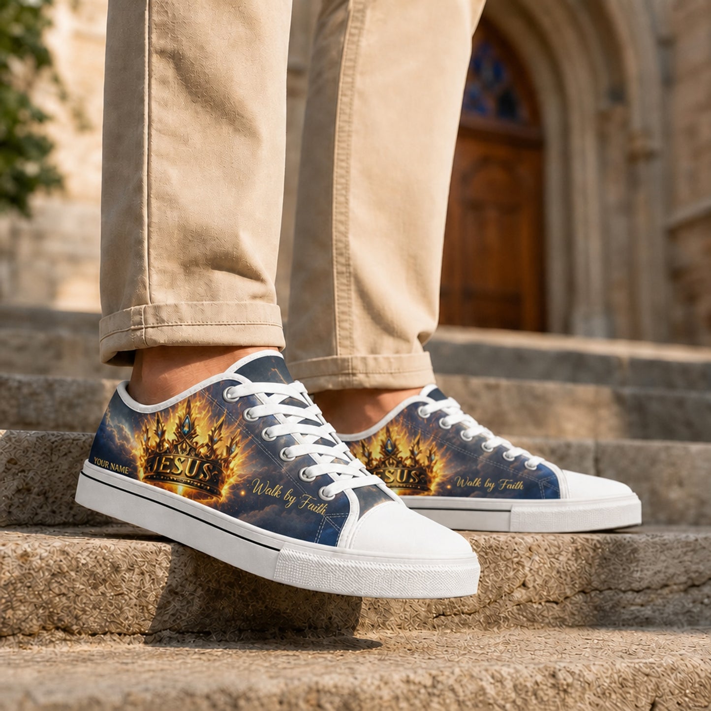 Jesus Crown Design Classic Personalized Low Top Shoes Life style    