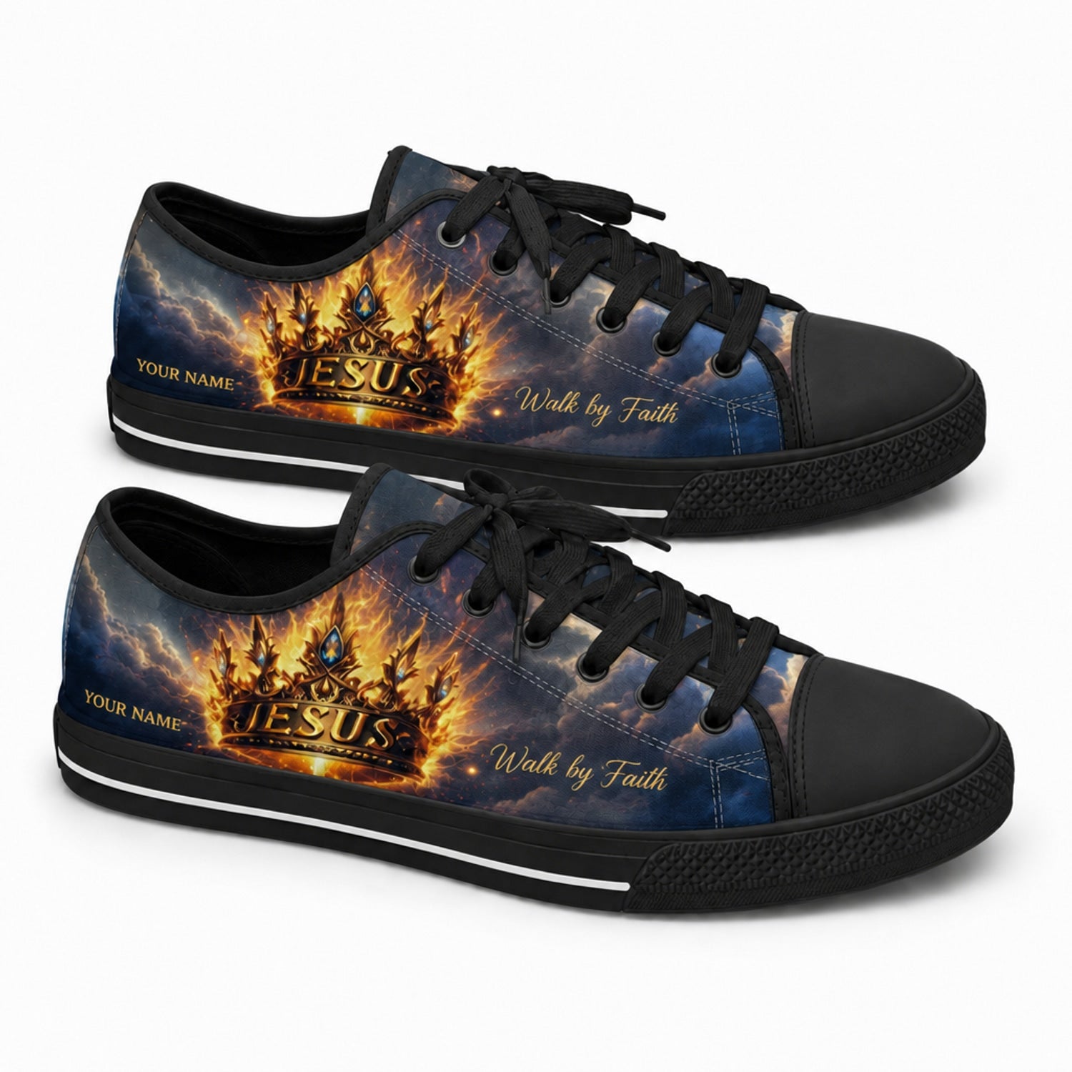 Jesus Crown Design Classic Personalized Low Top Shoes black shoes    