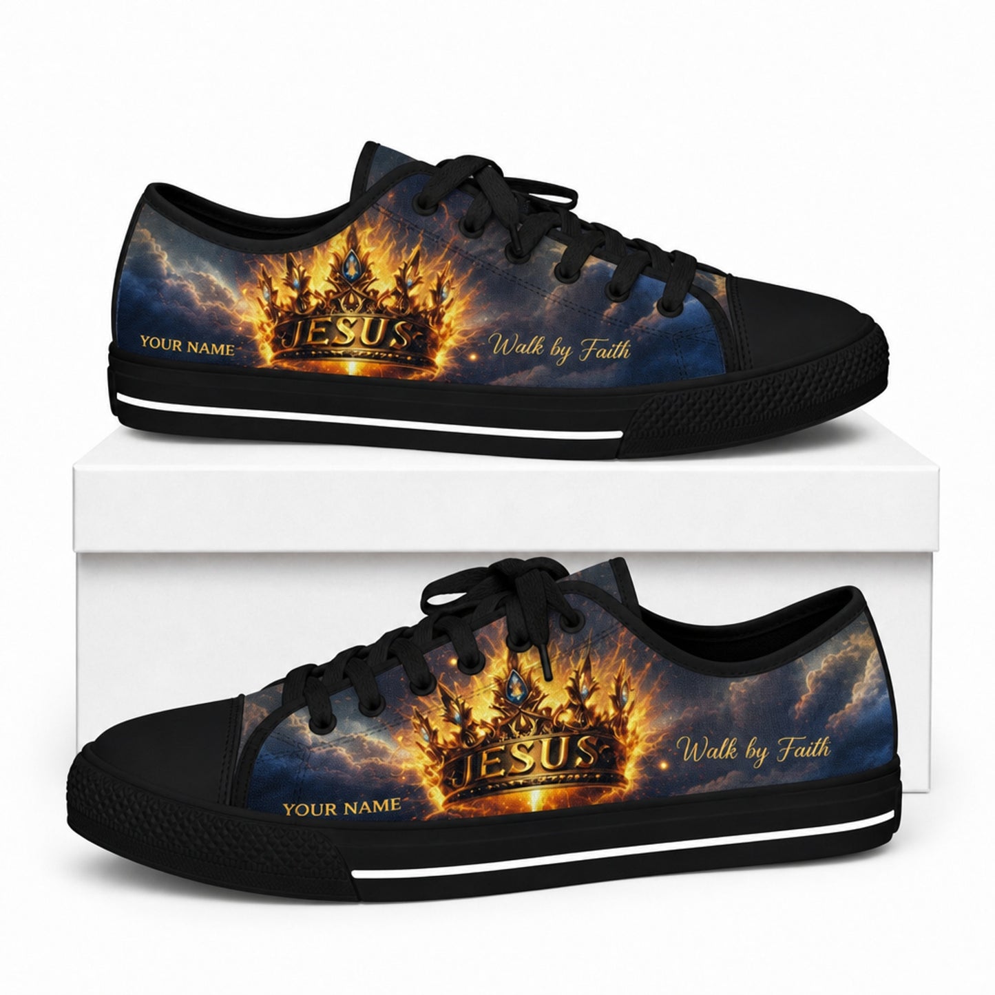 Jesus Crown Design Classic Personalized Low Top Shoes box black    