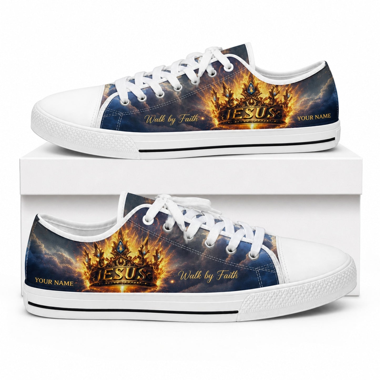 Jesus Crown Design Classic Personalized Low Top Shoes box white    