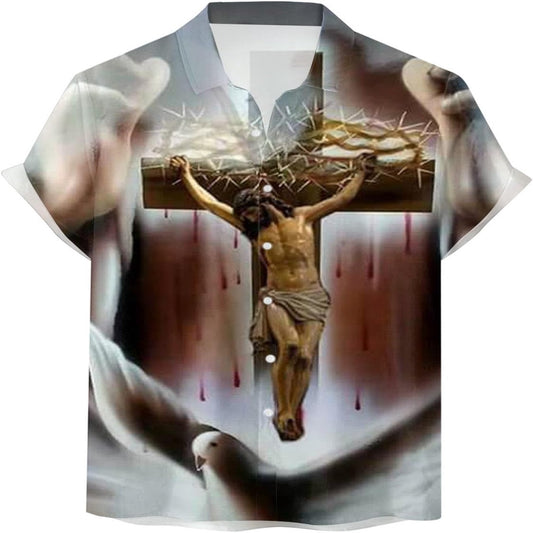 Jesus Crown On The Cross Christian Hawaiian Shirt - Hawaiian Beach Shirts for Men Women