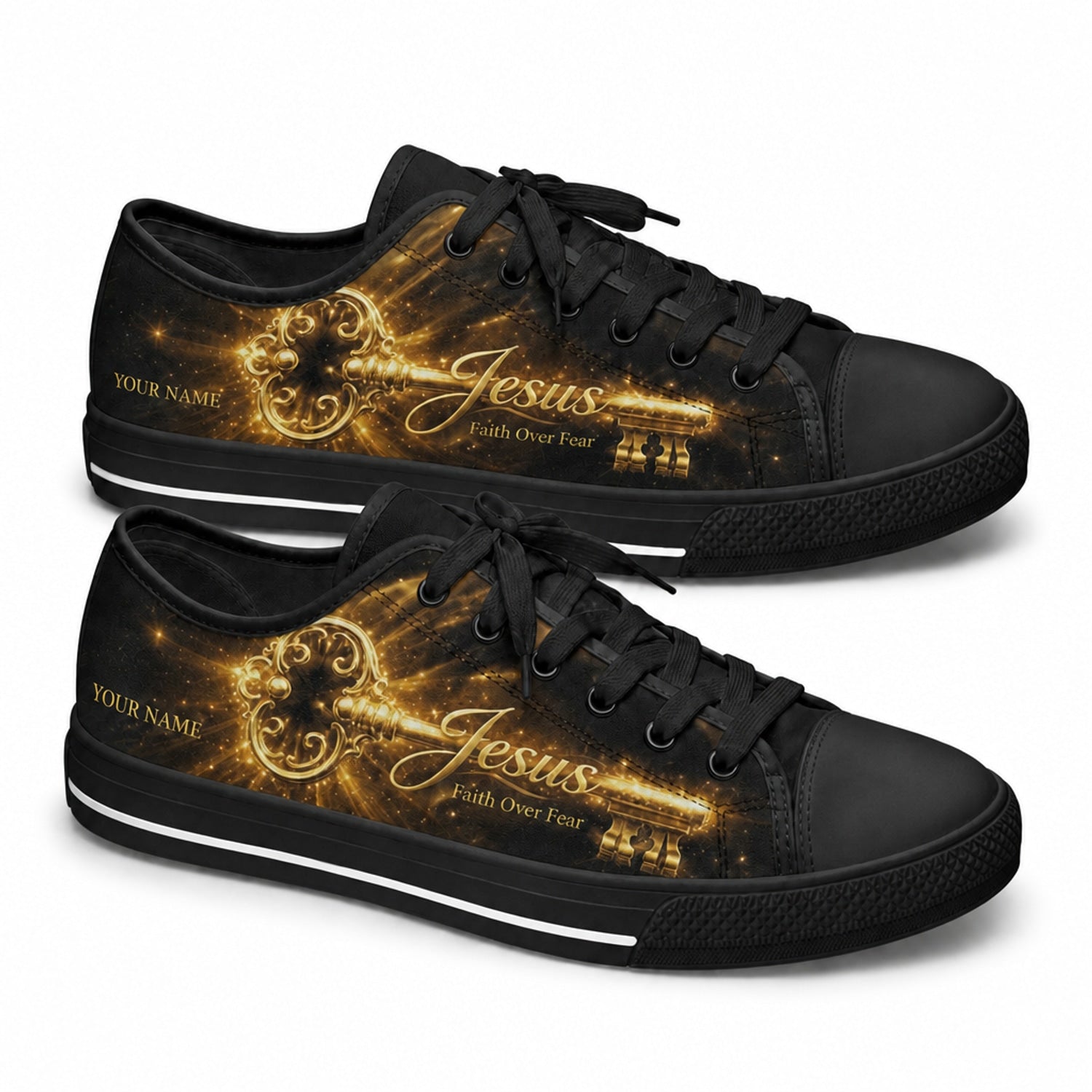 Jesus Faith Over Fear Classic Custom Low Top Shoes black shoes  