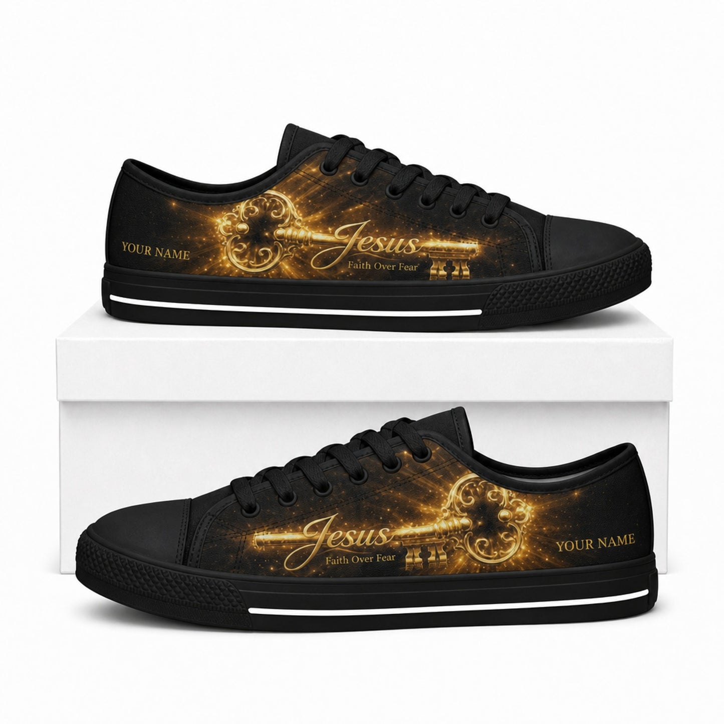 Jesus Faith Over Fear Classic Custom Low Top Shoes box black  